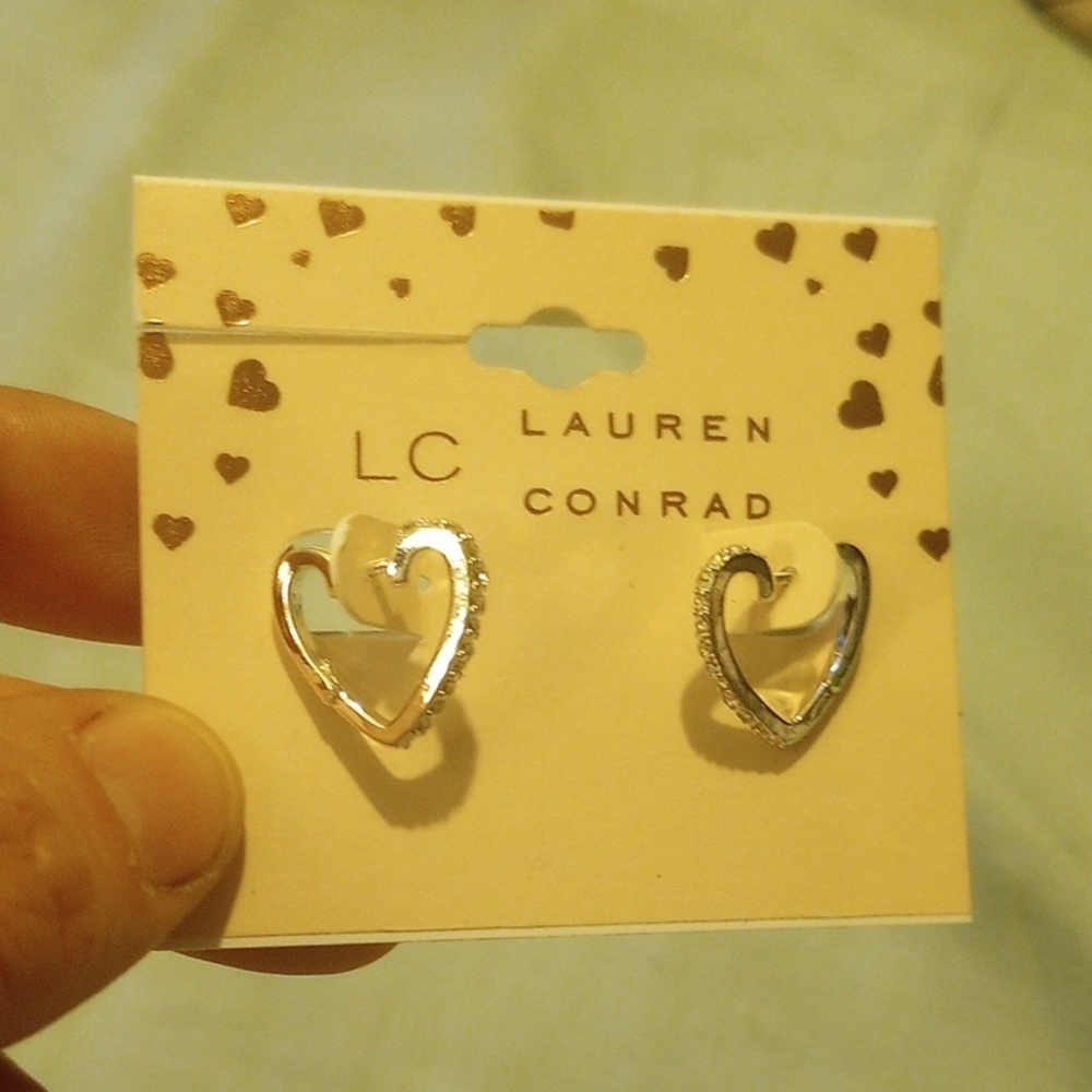 LC Lauren Conrad Silver Heart Gem Earrings